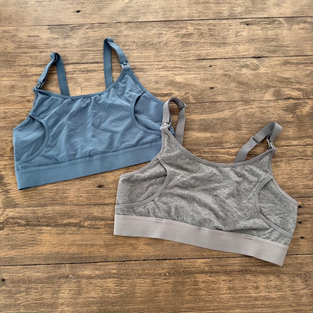 Momcozy Hands Free Pumping Nursing‎ Bra Set of 2 Gray Blue Size Medium Wireless